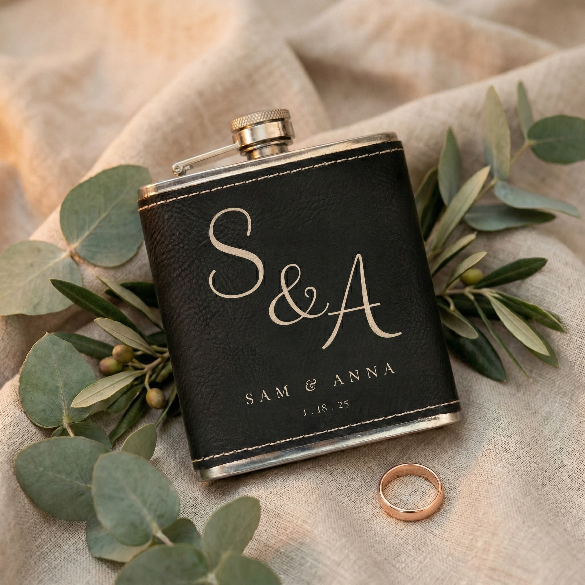 Bespoke Leather-Wrapped Hip Flask | Personalized Heirloom Groomsmen Gift